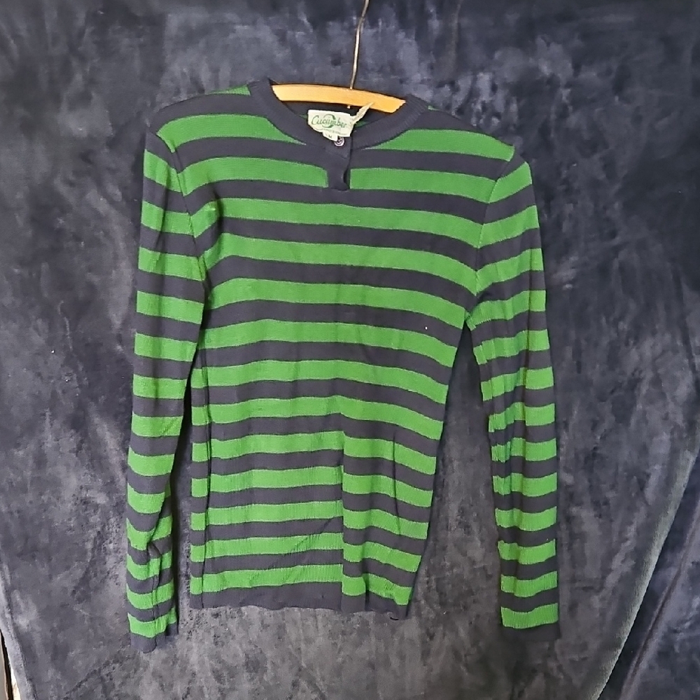 Green and Black Striped Long Sleeve Shirt